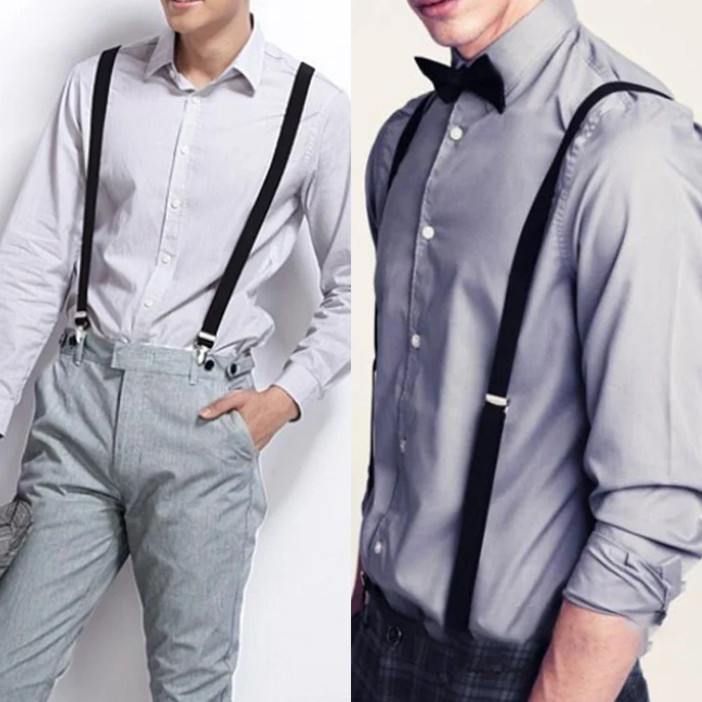 Heavy Duty Black Elastic Suspenders for Men Fashionable and Washable Size 2 5cm x 20cm (80cm Left & 80cm Right)