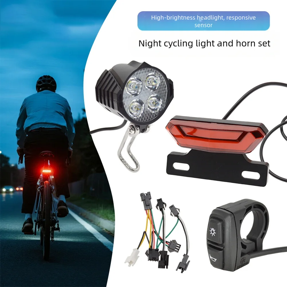 

1 Set LED E-Bike Front Brake Rear Light Set 24V-48V Ebike Light Kit LED Headlight Taillight Switch Set For E-Bike Accessorie