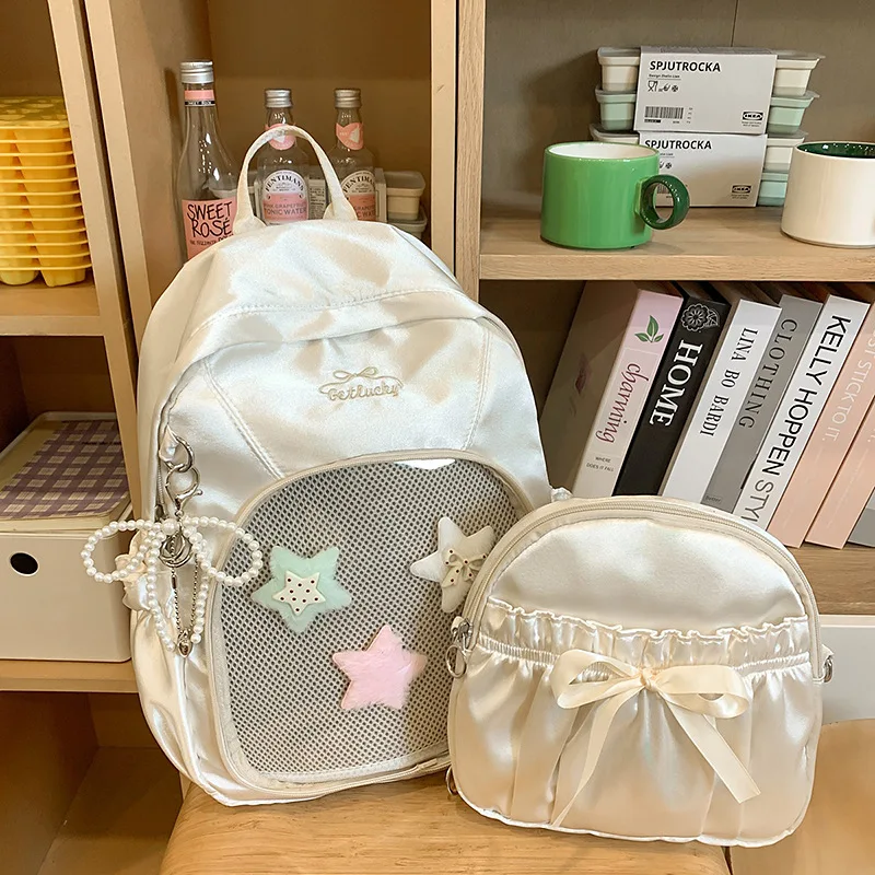

HAEX Lolita Satin Women Backpacks 2025 Trend Designer DIY Detachable Ita Bags Female Dopamine Y2K Students Mochilas Para Mujer