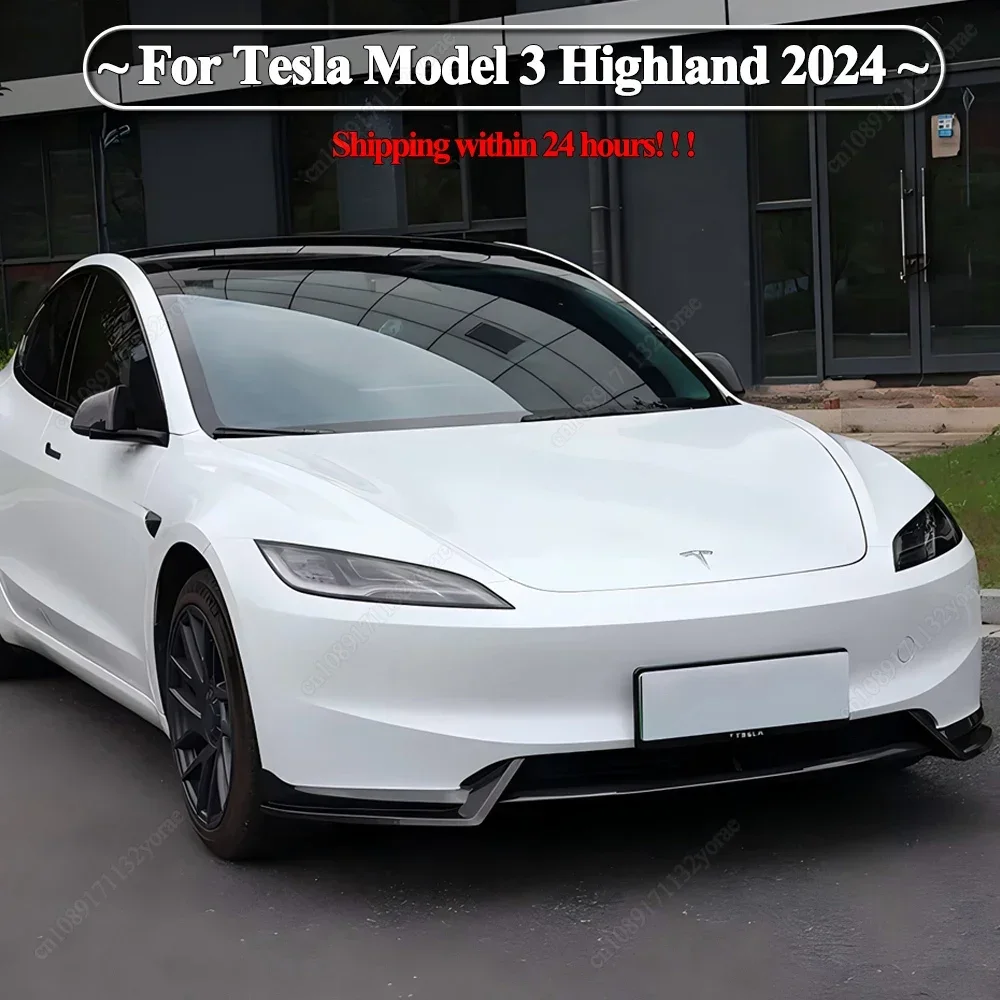 Dla Tesla Model 3 Highland 2024 Samochodowy przedni zderzak Warga Podbródek Spoiler Splitter Dyfuzor Body Kit Gloss Black / Carbon Look Tuning