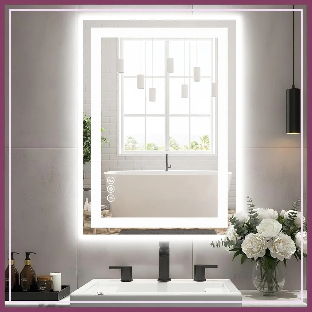 

24"x32" Smart Anti-Fog LED Bathroom Mirror with Front Light & Backlit, 3 Color Temperatures, Dimmable, Memory Function, Rectangle Modern Vanity Mirror