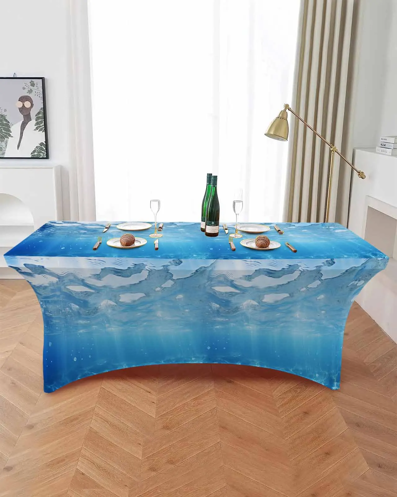 

Ocean Seawater Sunshine Elastic Table Skirt Wedding Birthday Table Decoration Table Skirt Tablecloth for Party