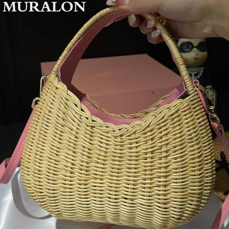 Letter Embroidery Straw Bag 2024 New Holiday Beach Woven Underarm Bag Fashion All-match Casual Shoulder Crossbody Bag Handbag