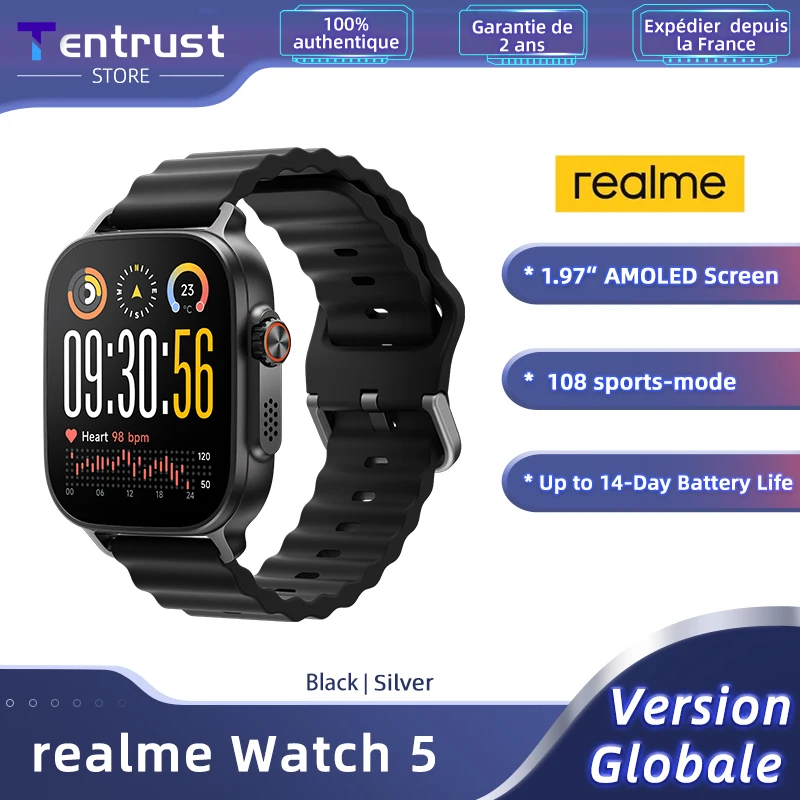 Versione globale realme Watch 5 Orologio con capoletta collegata e GPS indipendente con 5 GNS hanno amato lo schermo di pollici lungo ultra autonomo fino a 14 giorni IP68