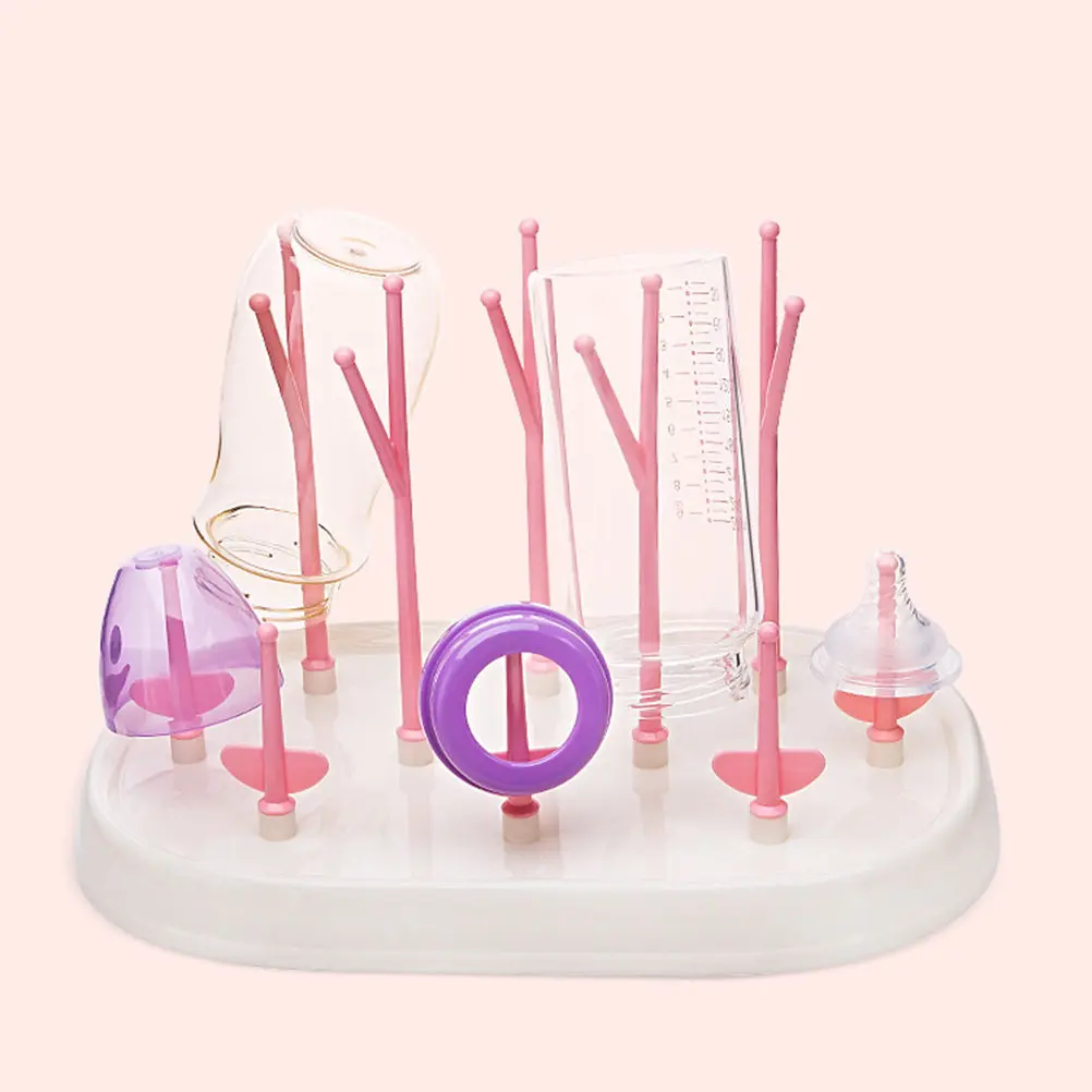 

Baby Bottle Dryer Tree-Shaped Blue Detachable Pegs Flexible Holder Eco-Friendly Plastic Non-Mess Draining Tray Organizer