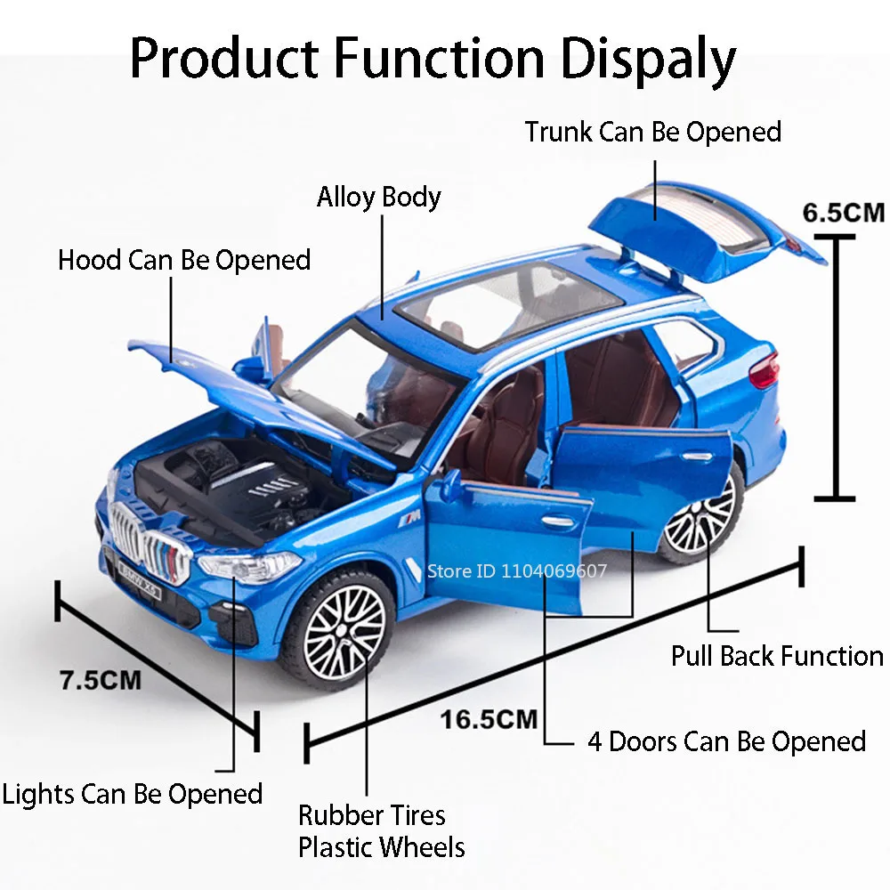 Schaal 1:32 X7 X5 Speelgoedautomodellen Legering Diecast Miniatuurmodellen Geluid Licht Deuren Geopend Trek Ornament Voertuigen Kind Geschenken