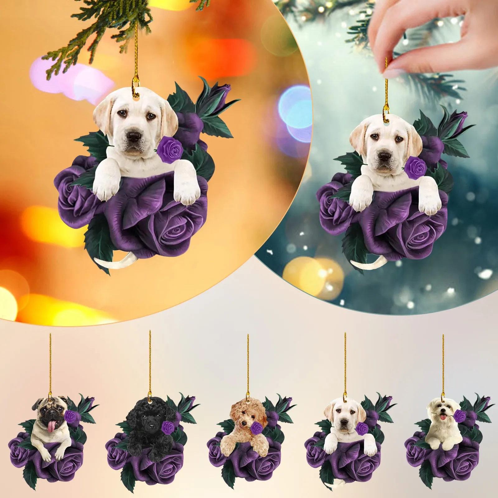 Christmas Cute Puppy Dog Rearview Mirror Pendant Dog Decoration Car For Car Pet Puppy Hanging Ornament Keychain Pendant Gift