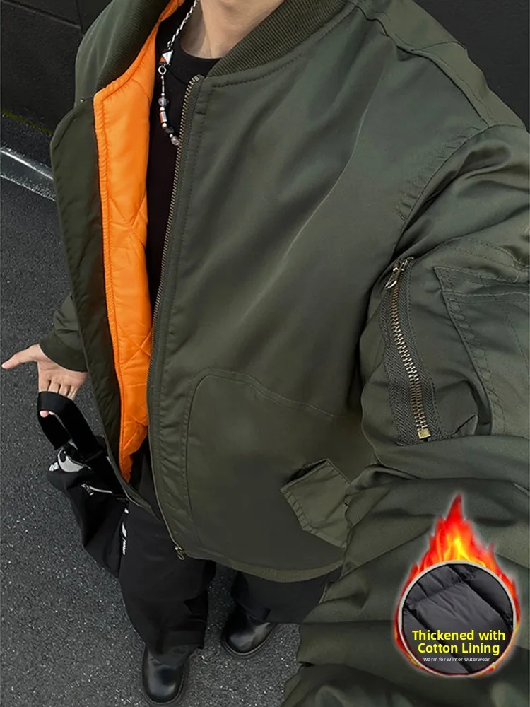 

American Sle Bomber Jaet Cotton Coat Men's Winter Thiened Workwear ort Sle Pilot Jaet Youth Faion Trend