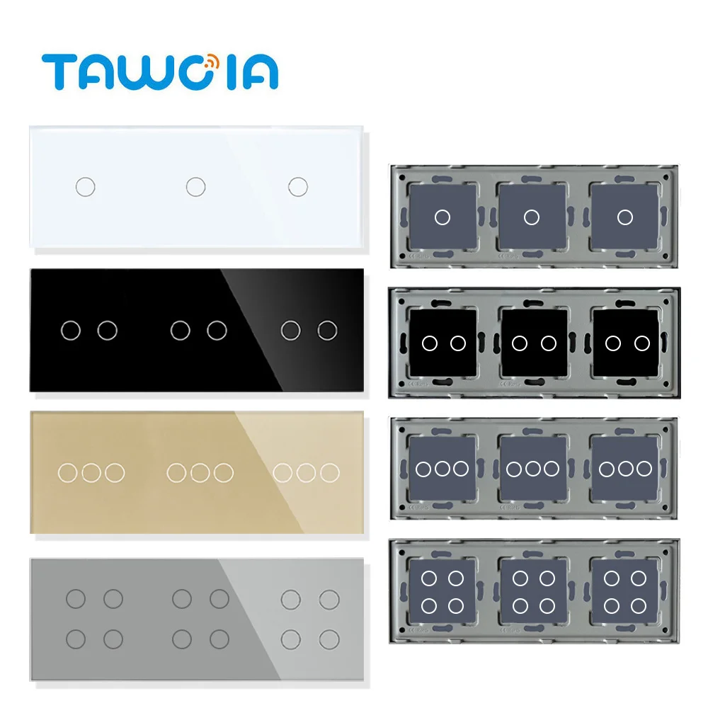 

Тройная комбинированная панель TAWOIA 228 мм, панель из хрустального закаленного стекла для настенного сенсорного выключателя, только панель с металлической рамкой, переключатель «сделай сам»