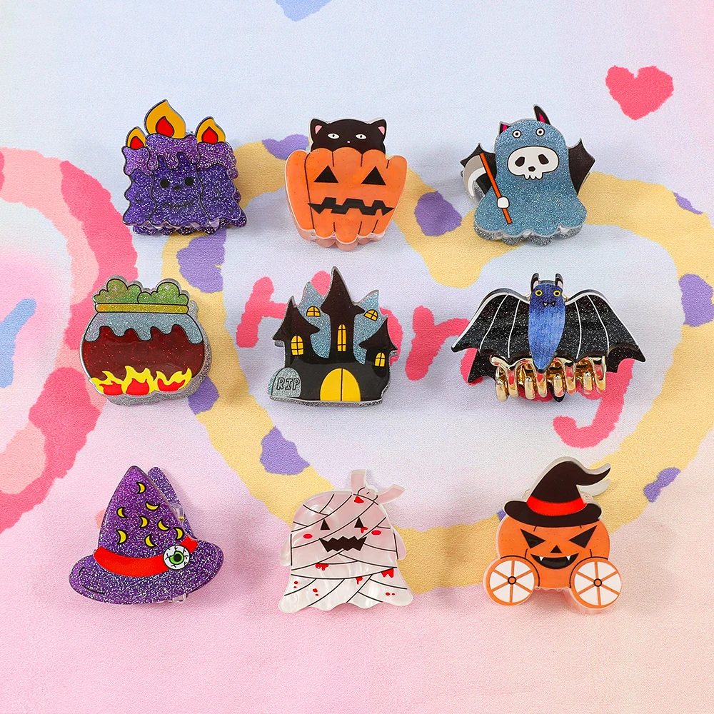 Halloween Cartoon Mini Hair Clip Cute Graphic Acrylic Hair Accessory for Women Non Slip Small Jaw Hair Clip