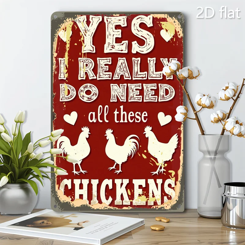 Decoración de habitación 2D, arte rústico de pollo, decoración de placa, decoración de arte de pared, pintura, letrero de pared