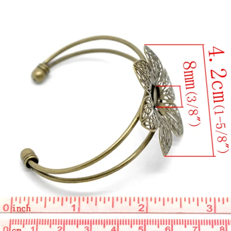 10Pcs Bracelets Bangles Round Flower Filigree Cabochon Setting Metal Bronze Tone Jewelry DIY Findings 17cm