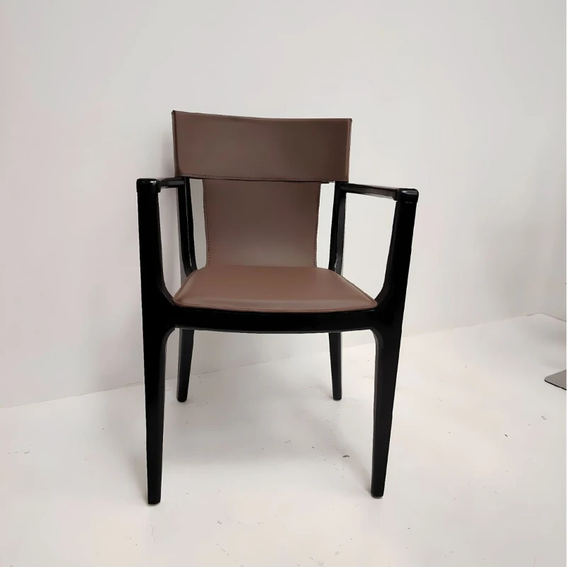 

Italian minimalist saddle leather ash wood solid wood dining chair modern simple home dining room chair model room desk chair