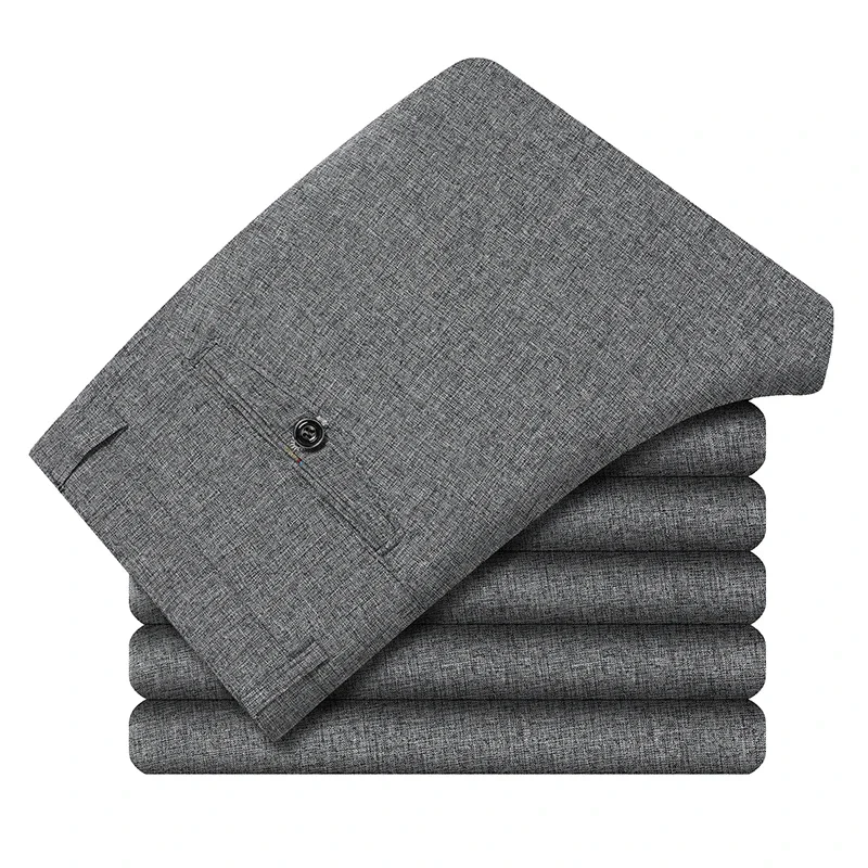 Natural Linen Texture Men Work Trousers Matte Textured Wear Resistant Woven Fabric Daily Interview Banquet Matching Long Bottoms