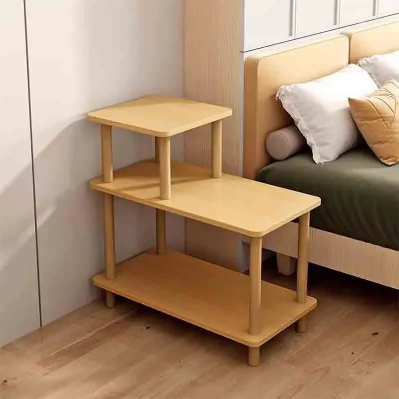 طاولة جانبية من 3 طبقات، طاولة جانبية ضيقة وطويلة مع رف تخزين، منضدة خشبية بجانب السرير لغرفة المعيشة المنزلية وغرفة النوم والمكتب #3