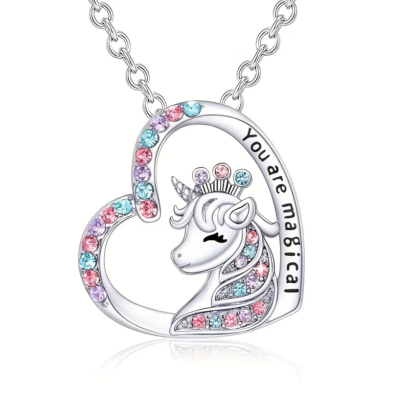 Gorgeous Unicorn Jewelry Set Cute Cartoon Style Unicorn Necklace Earrings Ring Bracelet Perfect Women’s Jewelry Christmas Gifts