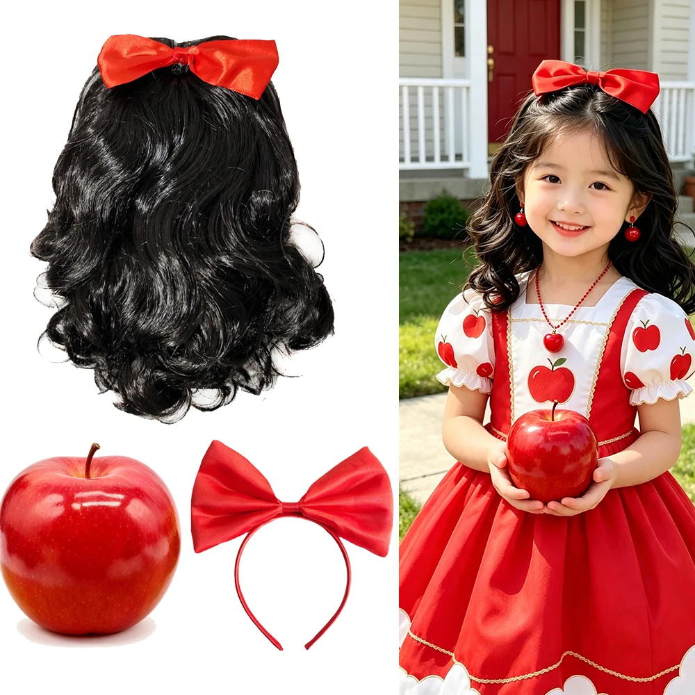 Classic Fairy Tales Princess Red Apple Toy Bow Headband Set with Ribbon Hair Accessories for Girls Kids Birthday Halloween Gift