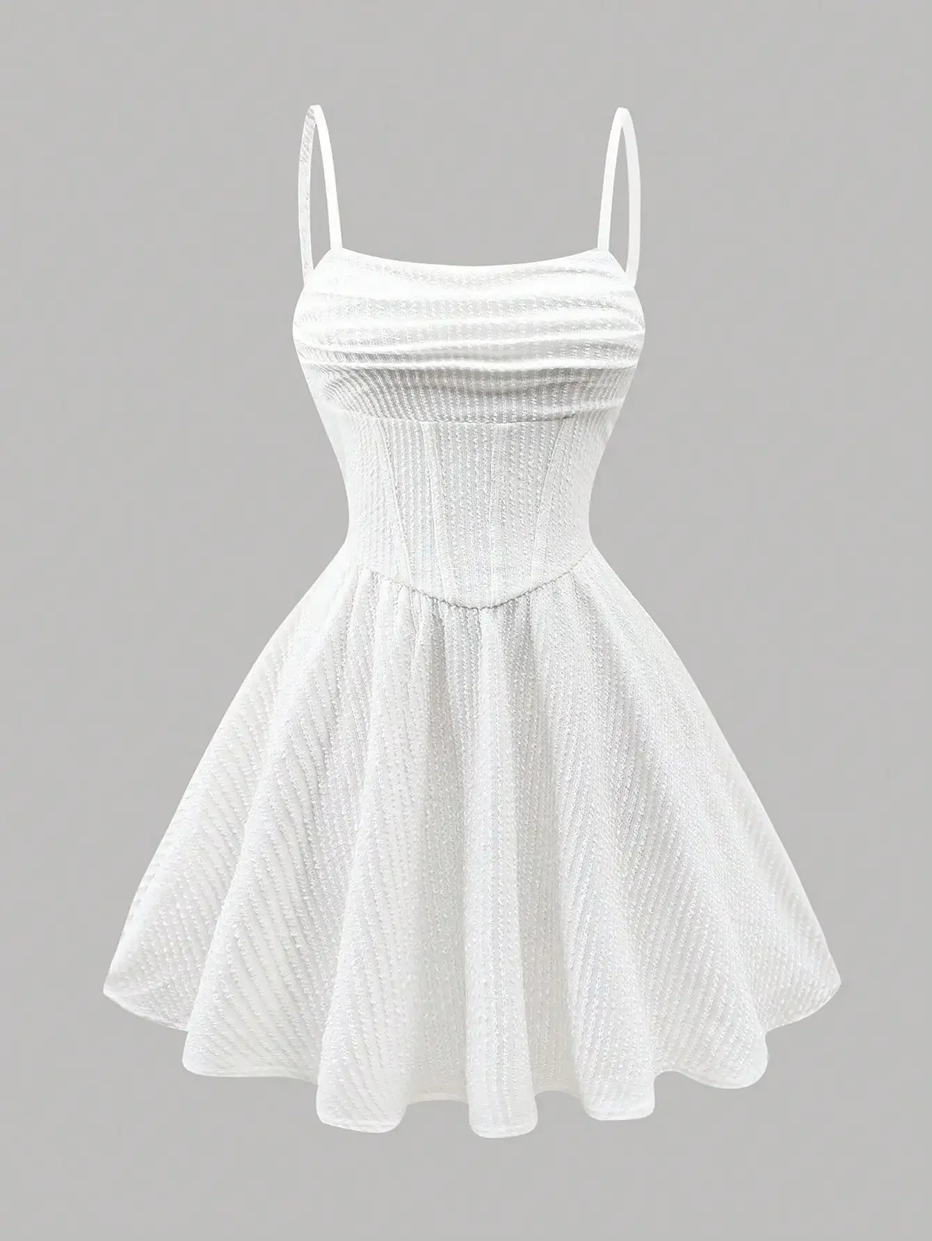 

Белое вязаное мини-платье А-силуэта с драпировкой и тонкими бретелями для женщин