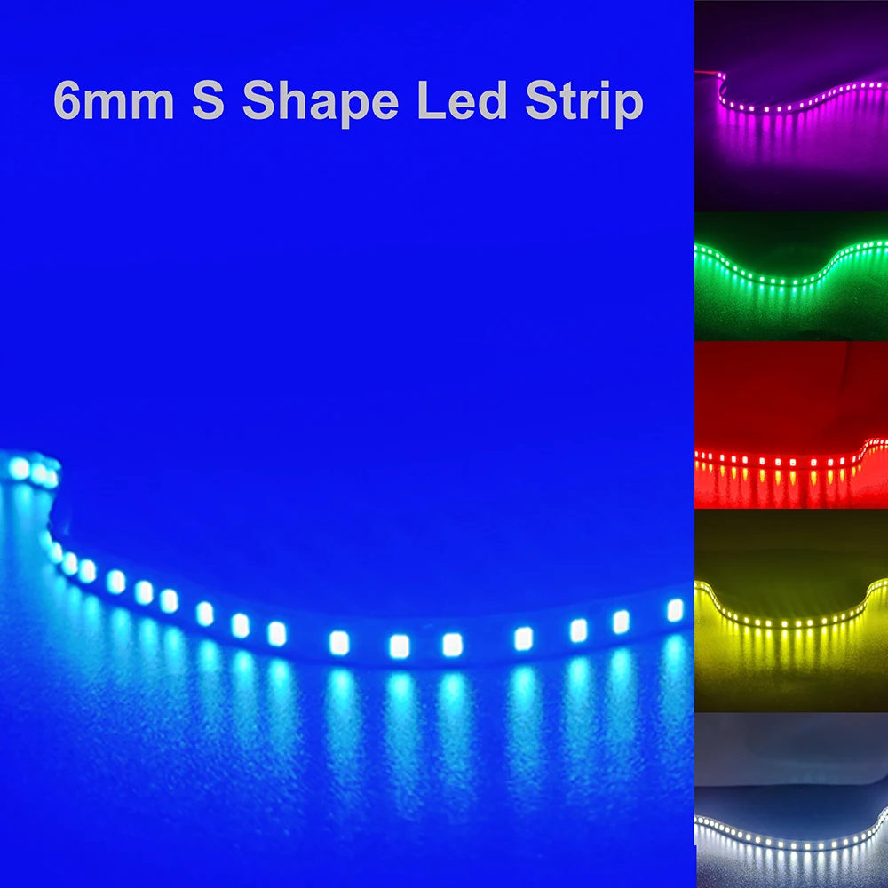 DC12V  S Shape LED Strip 6mm Width Bendable 2835SMD 120LED/m Flexible Foldable String Light DIY Neon Sign Letter 12Color 1m-100m