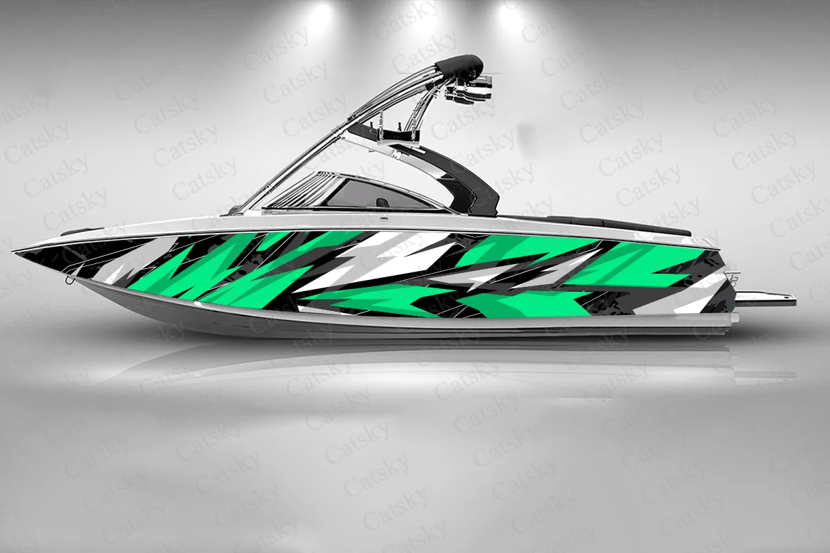 Green Splash Geometry Graphics Boat Fashion Sticker Packaging Waterproof Custom Marine Ship Sticker Wrap Vinyl Decal Decoration