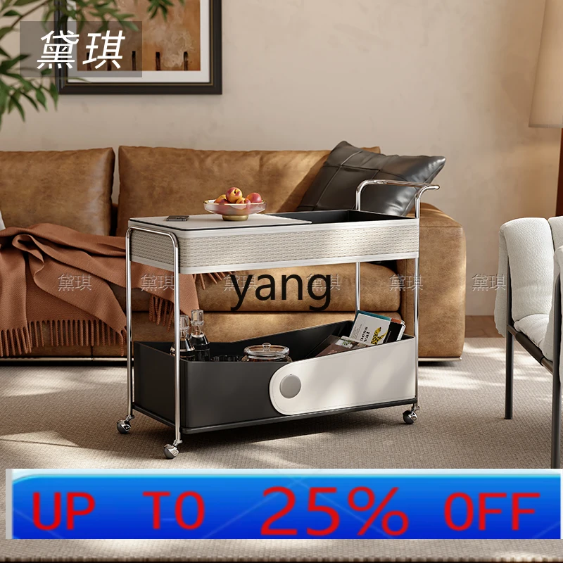 

Lmm light luxury saddle leather sofa side few living room trolley coffee table rack household belt wheel