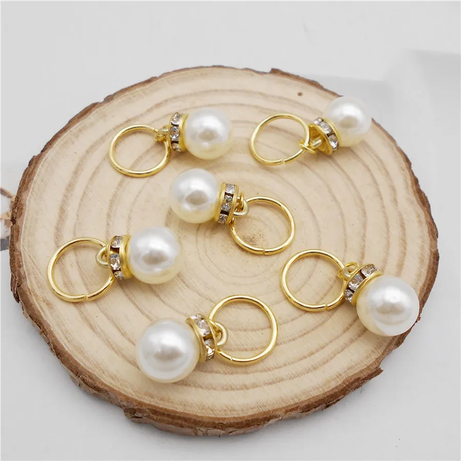 20PCS Rhinestone Plastic Pearl Bead Charms With Jump Rings Pendant Findings Jewelry Making Accessory Hair Decor Headdress