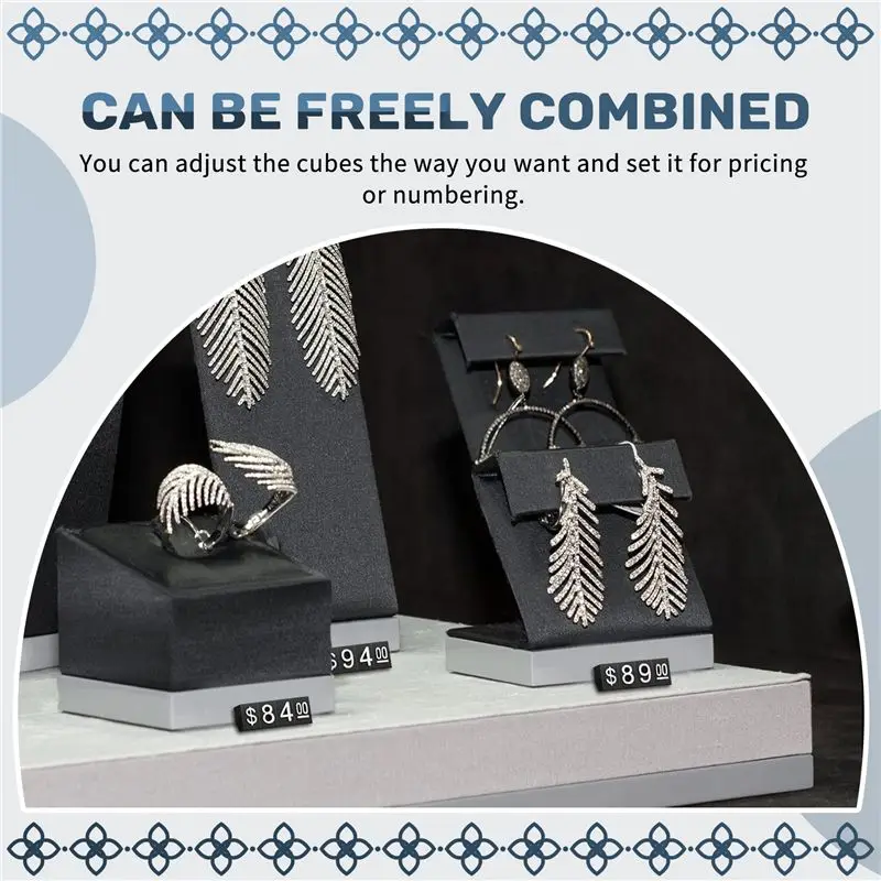 30Sets Plastic Cubes Price Display Tags Adjustable Number Stand Frame Label Shop User-Friendly