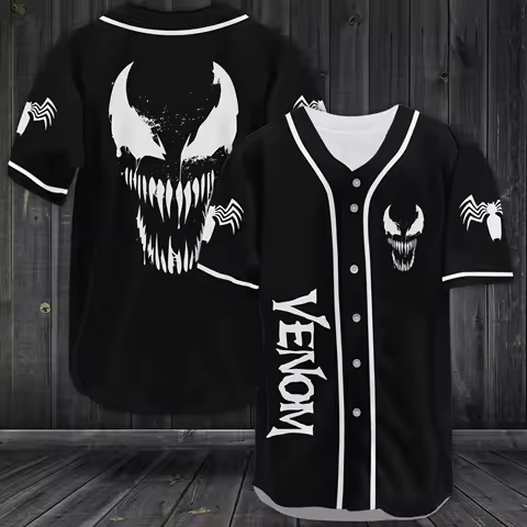MINISO Symbiotic Spider Eddie Brock Baseball Superhero Jersey Shirt Super Villain Baseball Shirt For Kids Boys Girls Gifts