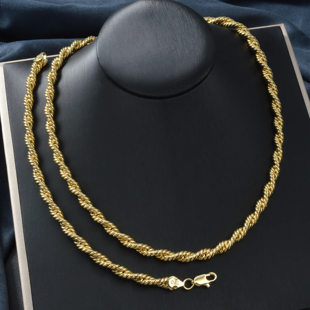 Italian 750 Mark Copper Twisted Rope Chain Jewelry Set Gold Plated Twist Rope Necklace Bracelet For Women Men Jewellery Gift