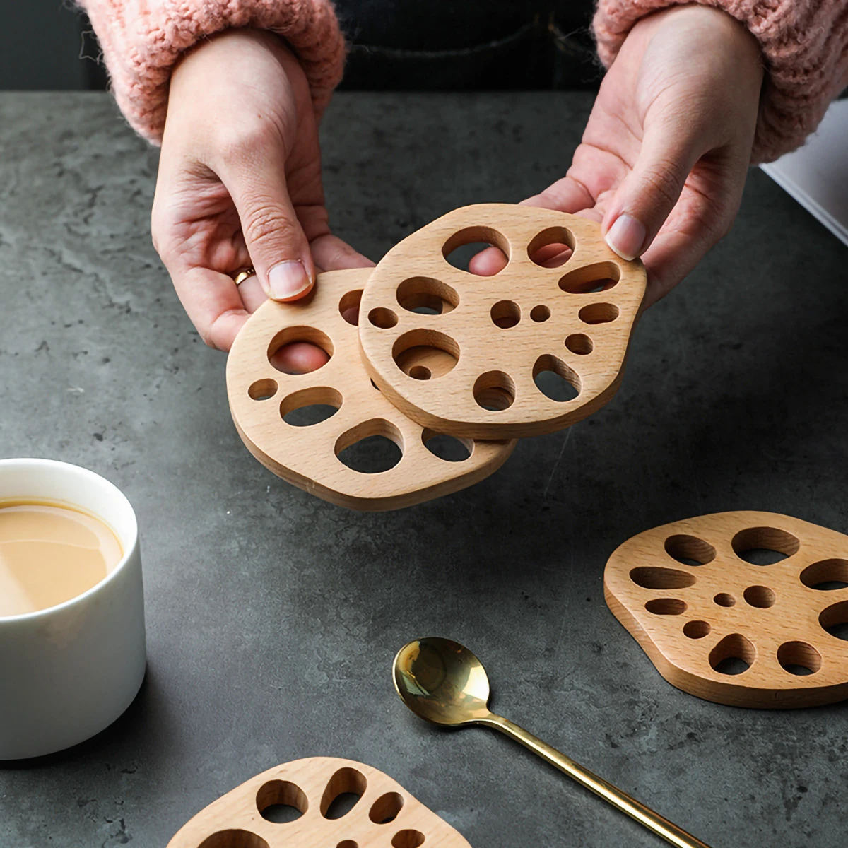 1pc-Wooden coasters, insulation mats, bamboo heat-resistant coasters, room decorations, kitchen supplies