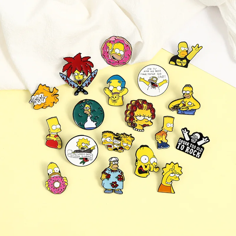 Simpsons Cartoon Anime Funny Enamel Brooch Fashion Creative Shirt Backpack Accessories Badge Lapel Pins Jewelry Decoration Gifts