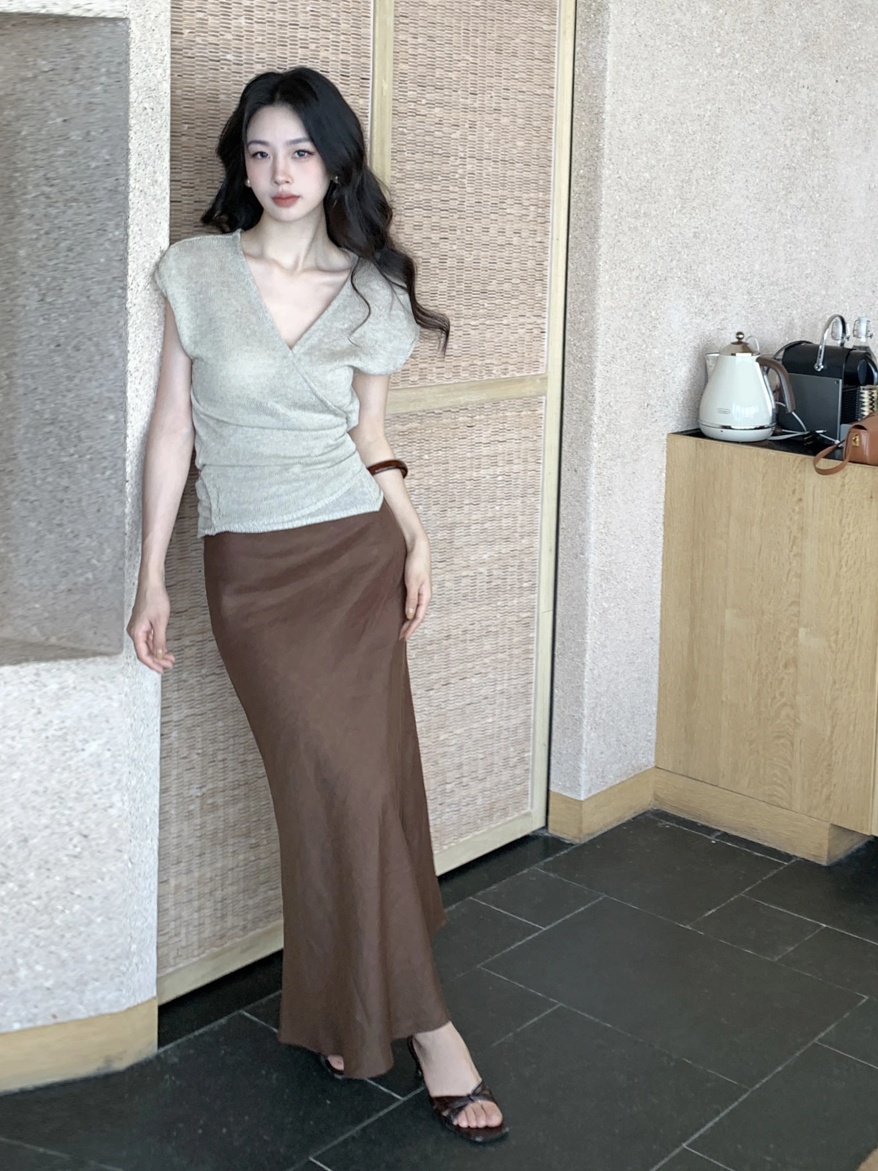 

High Waist A-Line Skirt Women's Summer New Vintage Texture Linen Material Girls' Faion Tourist Scenarios Elastic Waist
