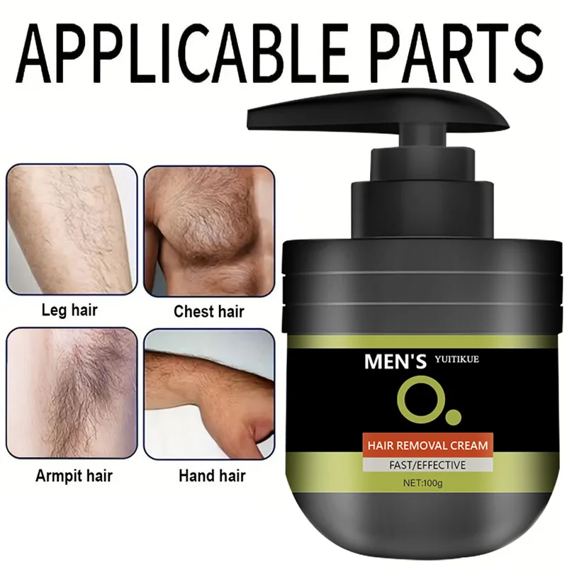 Men's Fast Hair Removal Cream 100g - Gentle, No Irritation, for Chest, Armpit, Arms & Legs, Smooth Skin
