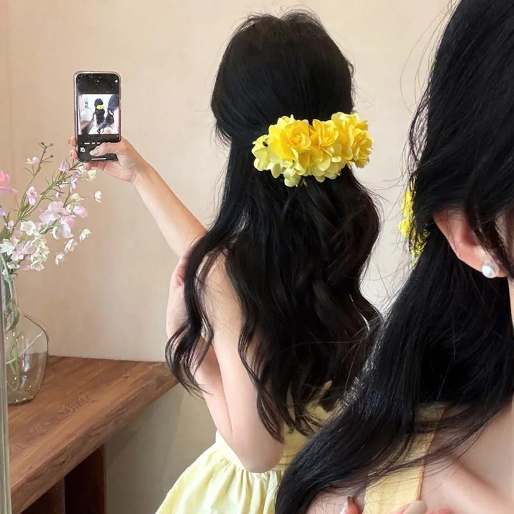 

Shark Clip Sweet Flower Banana Clips Korean Style Rose Women Vertical Clip Cloth Plastic Floral Twisted Hair Clip Girls
