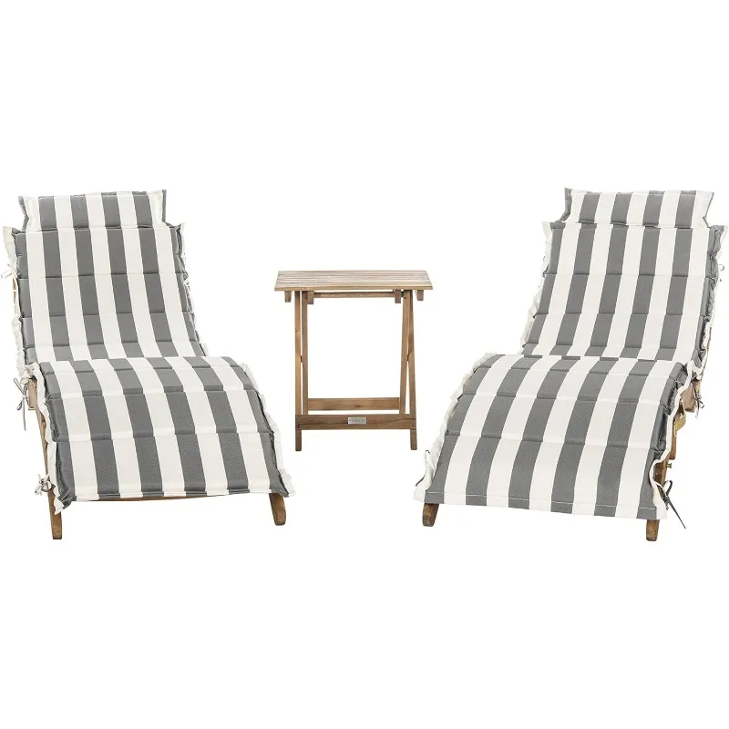 

Outdoor Collection Pacifica Natural Brown Solid Wood/Grey & White Stripe Cushion 3-Piece Chaise Lounge Set with Table