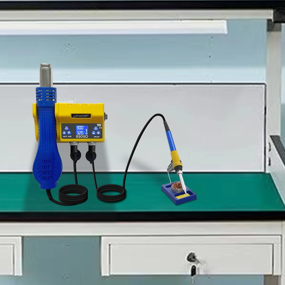 LF8909D 2 in 1 soldering station Hot Air Gun Electric Soldering Iron BGA Repair Tool 9 Nozzles SMD BGA Rework Welding Station