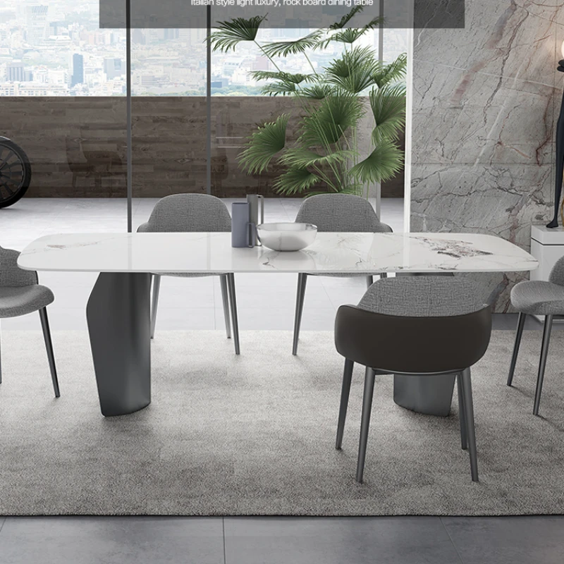 Stone Plate Dining Table and Chair Household Small Apartment Light Luxury High-End Modern Stainless Steel Dining Table