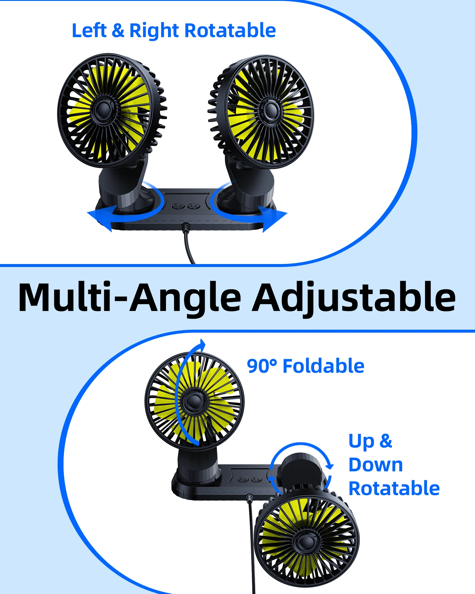 Eary 5V/12V/24V Universal USB Fan for Camping Office Desktop Dashboard Fan for SUV Van RV Pickup Truck Boat Rotatable Fans view 2
