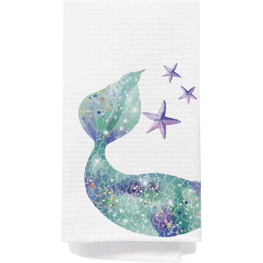 

Mermaid Bathroom Decor Hand Towels Mermaid Gifts for Girls n Girls Bathroom Decor Blue Glitter Tail Decorative Hand Towels Coas