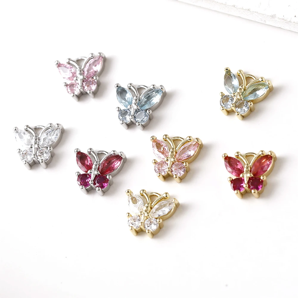 

4 шт. латунное покрытие с 14-каратным золотом, инкрустированный цирконом, кулон-бабочка, сделай сам, изготовление ювелирных изделий, ожерелье, браслет, аксессуары, материалы