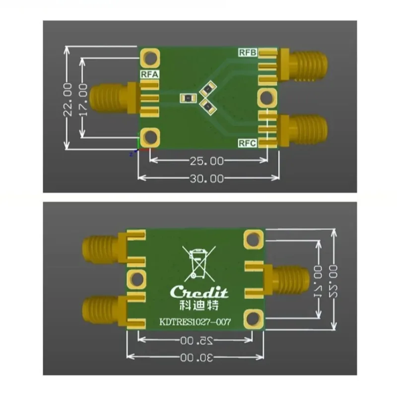 KDTRES1027 مقاوم ميكروويف RF 6 جيجا هرتز، مقسم طاقة بسيط، وحدة مقسم واحد إلى اثنين، مجمع/فاصل RF