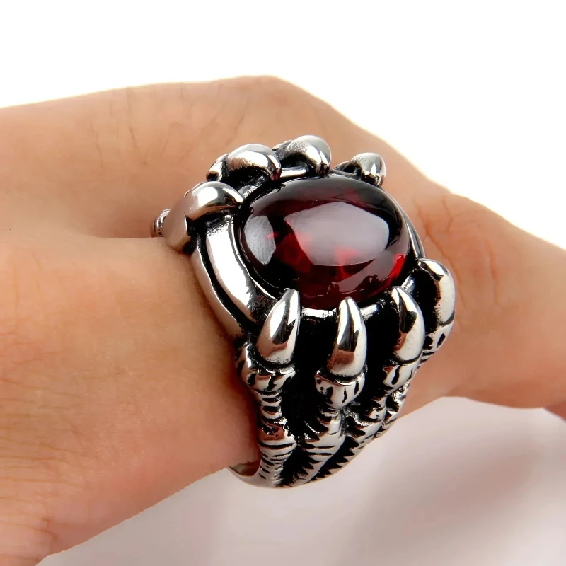 Dragon Claw Vintage Punk Gothic Ruby Men\'s Alloy Casting Ring New Popular Jewelry Manufacturer