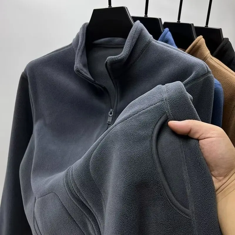 Coat Men Zipper Coats Turn Down Collar Jackets Streetwear Work Casual Loose Thick Warm Regular Splice Jacket 2026 Spring