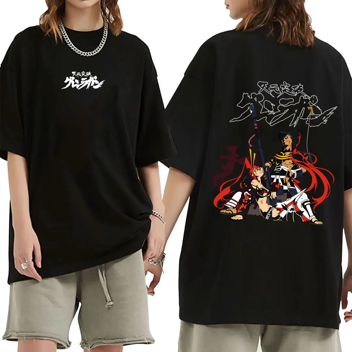 Camisetas de Anime Tengen Toppa Gurren Lagann Kamina Simon para Hombre y Mujer, Manga Casual, Streetwear, Moda Masculina, Camiseta Vintage