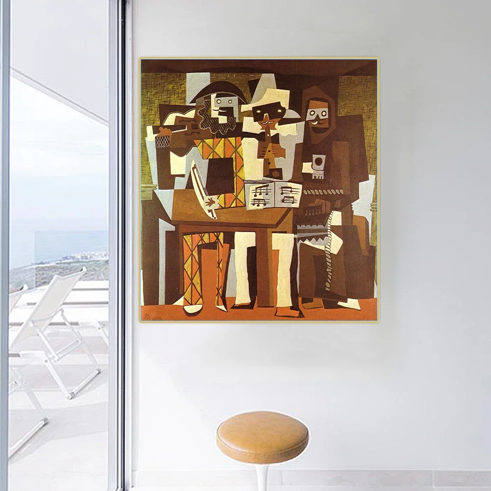 Citon Pablo Picasso《Three Musicians》Canvas Oil Painting Abstract Poster Painting Decorative Picture Wall Decor Home Decoration
