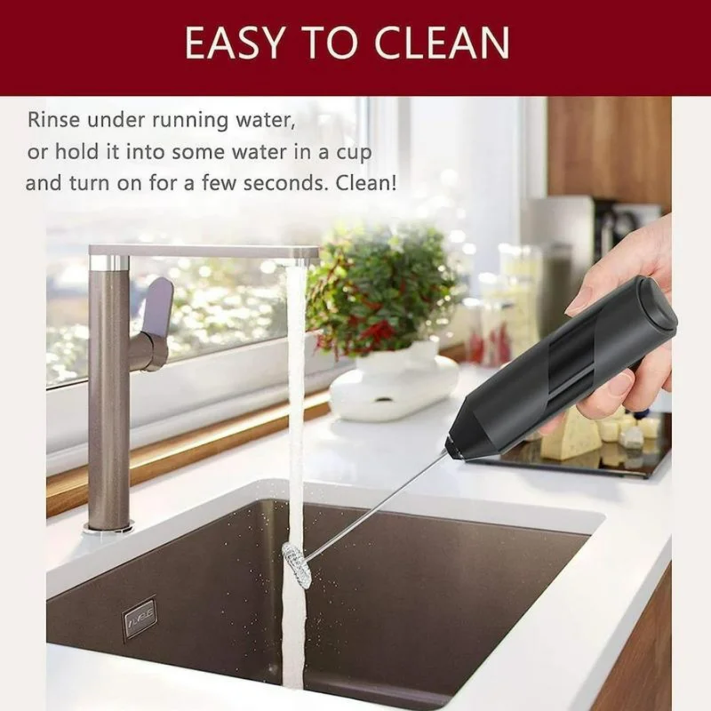 Efficient and Stylish Battery Powered Handheld Milk Frother with Stainless Steel Stand for Coffee and More - Convenient Drink Mi