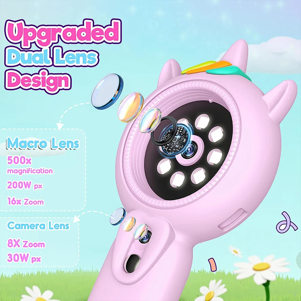 2025 Kids Microscope 1080P HD Mini Pocket Handheld Microscope Dual Camera Toddlers Educational Science Kit Toys Boys Girls Gifts