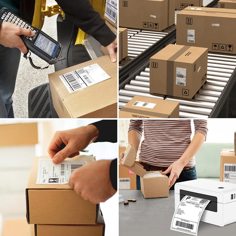 4X6 بوصة ملصقات حرارية ورقة 100/500 ورقة لاصقة ملصق شحن حراري لطباعة ملصقات الباركود بشعار DHL UPS Express