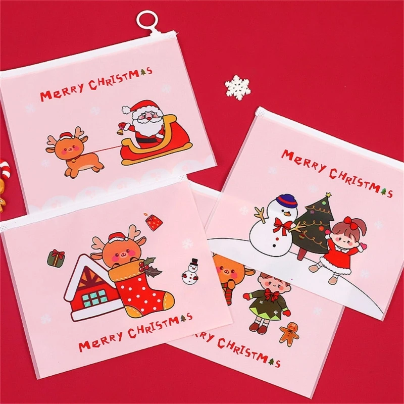 10Pieces Christmas File Bags PVC File Wallet Waterproof File Folder Zipper Documents Storage Bag for Student Teacher