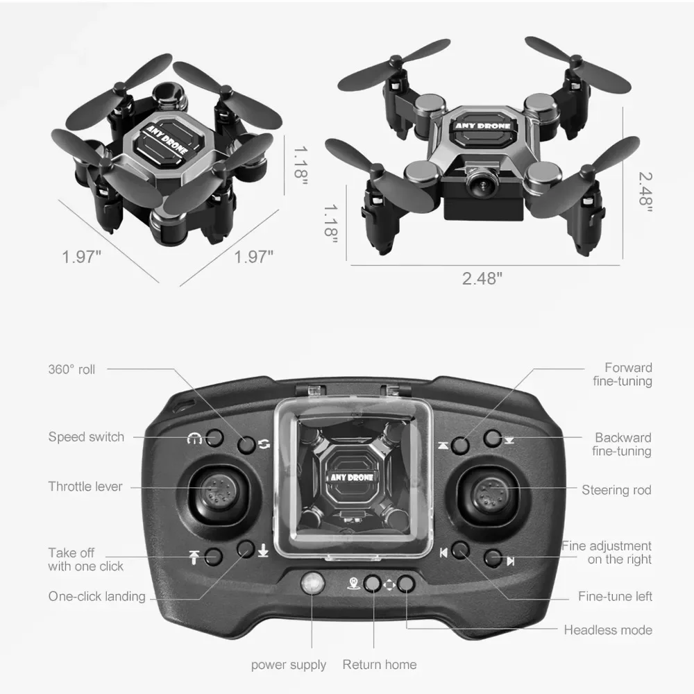 어린이 및 성인용 미니 접이식 드론, FPV 접이식 RC 쿼드콥터, 360 플립, 궤도 비행, 4K HD 카메라 포함